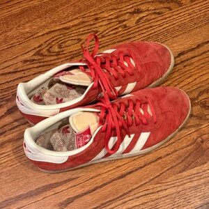 Adidas Red and White Suede Sneakers